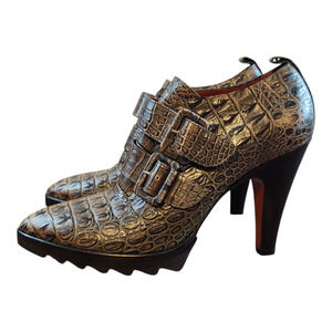 Donald J. Pliner Couture womens heel bootie sz 6 leather croc buckles